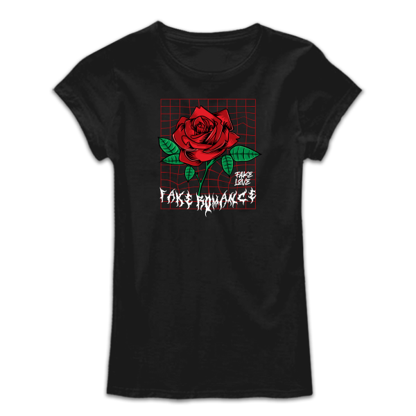 Дамска тениска с цветен принт FAKE LOVE Дамска тениска с цветен принт FAKE LOVE